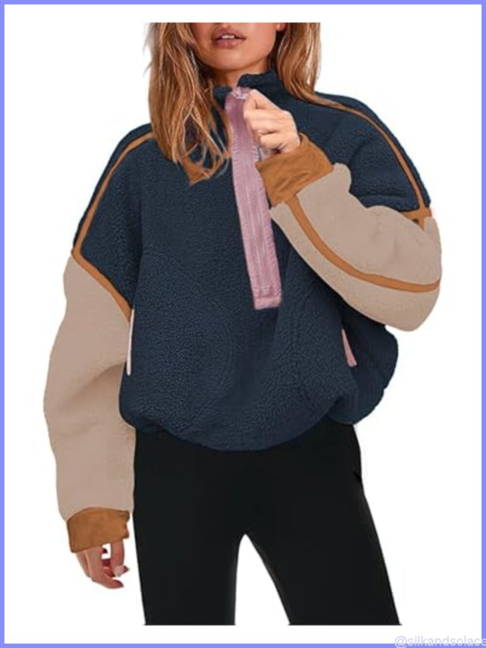Women's Teddy Fleece Half Zip Pullover Oversized Sweatshirt